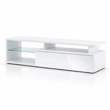 Mobile porta TV con mensola in vetro e 3 vani a giorno e vano colore bianco