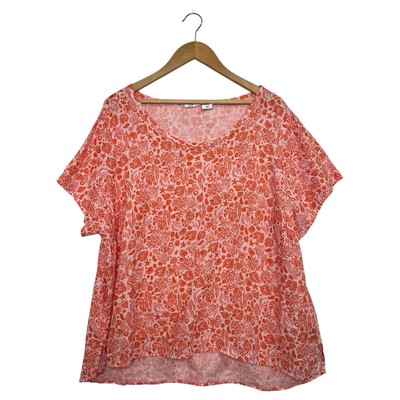 Sigrid Olsen Top Womens 2X Orange Linen Beach Fish Coral Coastal Cottage