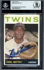 Earl Battey Beckett BAS Vintage Signed 1964 Topps Autograph