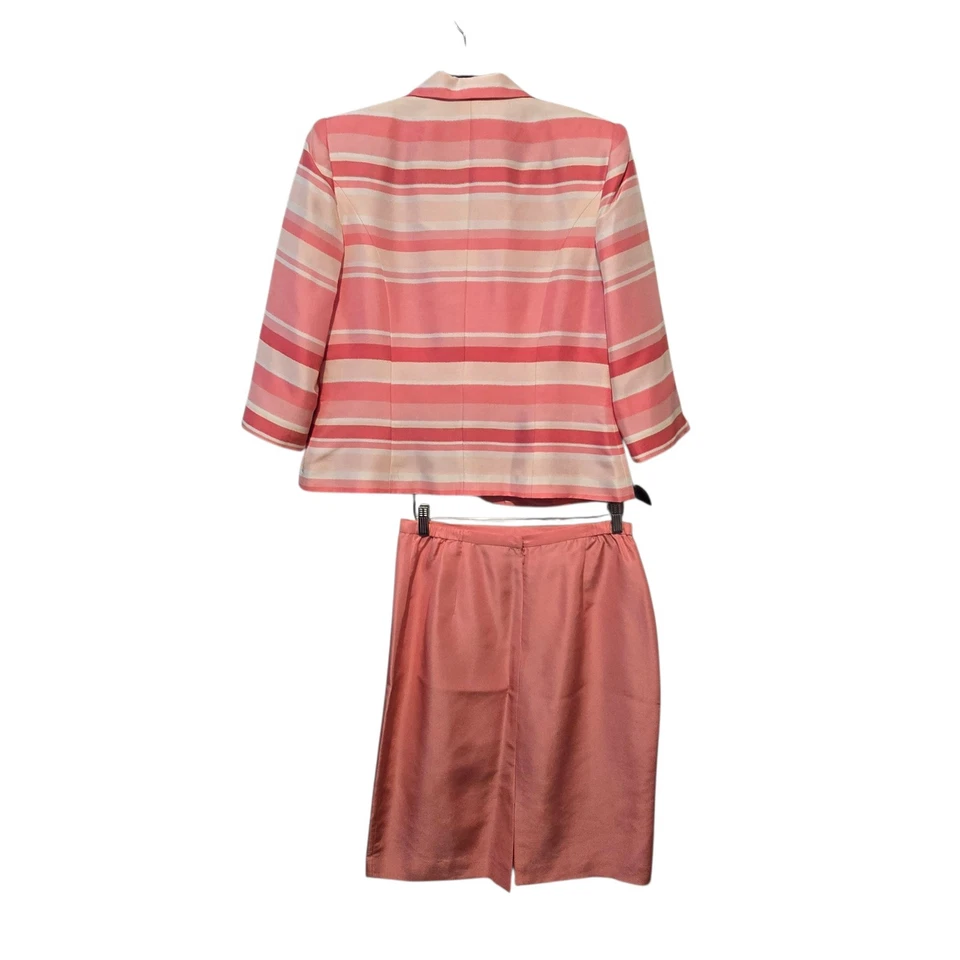 De Colección Años 90 Y2K David Warren Seda 2 Piezas Falda Traje Talla 12 Rosa Rayas Elle Woods Chica Foto 2 de 4