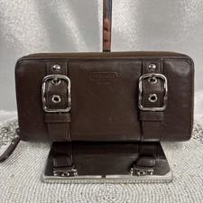 Coach Brown Leather Zoe Double Buckle Zip Around Vintage Wallet