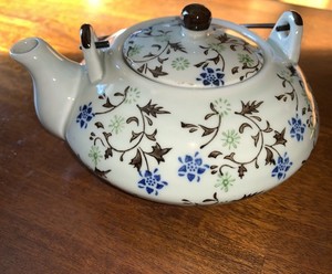 Pier 1 Tomoko Ceramic Floral Asian Tea Pot and Set of 2 Tea Cups with Stand