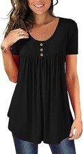 Women's Short Sleeve Tunic Top for Leggings Button Up Ruched Blouse Casual Chic