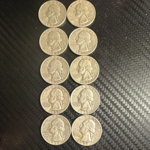 10 SILVER 1951, 1957, 1959 Silver Washington Quarters