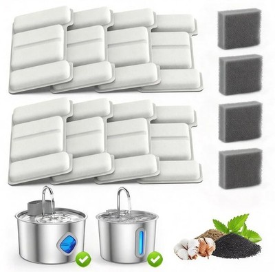 Cat Water Fountain Filter Replacement 12-Pack (8 Carbon Filters + 4 Pump Spon...