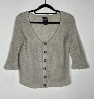 Henri Bendel Damen Medium UK 8-10 100 % Kaschmir grau Strick Cardigan Knopfleiste