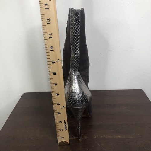 Alexandre Birman Gray Metallic Silver Suede Heeled Ankle Booties Women's Size 8 - Picture 9 of 10