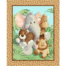 Jungle Babies Nursery Animals Tiger Lion Monkey 36x44 Cotton Fabric Panel
