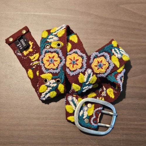 Jenny Krauss Gürtel Hippie Stoff Wolle bestickt Blumen Boho blau Peru Gr. SMALL - Bild 2 von 6
