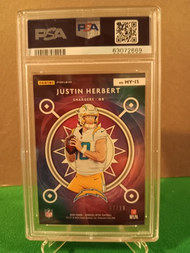 2020 Panini Donruss Optic GOLD Mythical 02/10 Justin Herbert PSA 9 - Picture 2 of 3