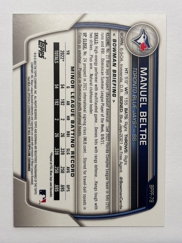 2023 Bowman #BPPF-73 Manuel Beltre #/150 - Picture 2 of 2