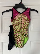 GK Elite Pink and Green Polka Dot Gymnastics Leotard