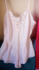 Vintage Barbizon Silky Lingerie Teddy Romper Pink LG USA Gorg Lace/Embroidery