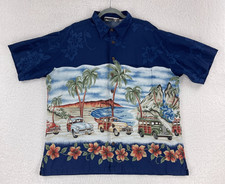 KoKo Island Blue Button-Up Hawaiian Shirt Mens Cars VTG Short Sleeve Size XL