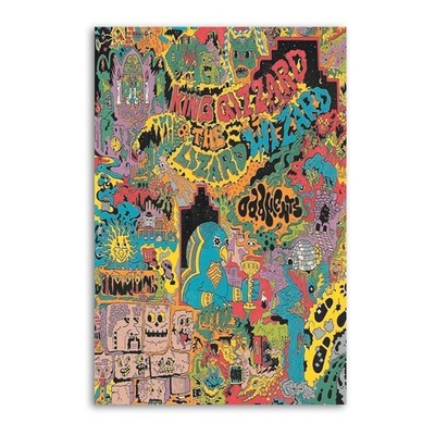 Retro poster of King of Giza and Lizard Wizard. Rock band  wall decoration.