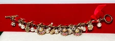 Holiday Lane Poinsettia Charm Bracelet Gold Tone Metal New w Tags