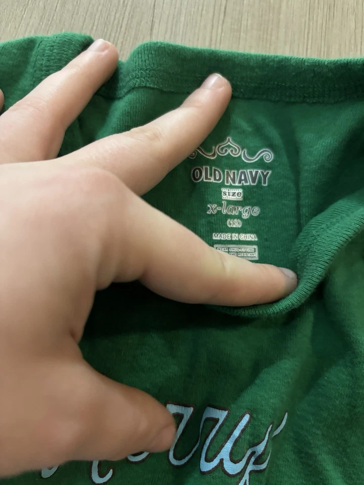 Lindo ratón verde gráfico antiguo azul marino Navidad manga larga talla 12 niñas Foto 3 de 3