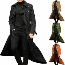 Trendy Men's Autumn Lapel Long Trench Coat Military Work Duster Jacket Overcoat-