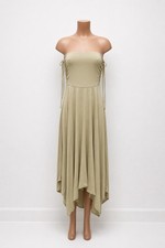 Free People FP Beach Asymmetric Strapless Midi Dress Beige Cinched Ruched Side M