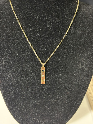 Banana Republic Gold Toned Chain Necklace Rectangular Pendant W Hearts