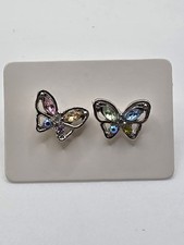 Dainty Multi-colored Rhinestone Butterfly Stud Earrings