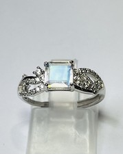 Very Rare 925 Sterling Silver Princess Cut Rainbow Madagascar Moonstone Ring