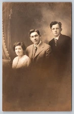 Portrait Woman & Two Men In Suits Victor Erickson Minneapolis Minnesota RPPC