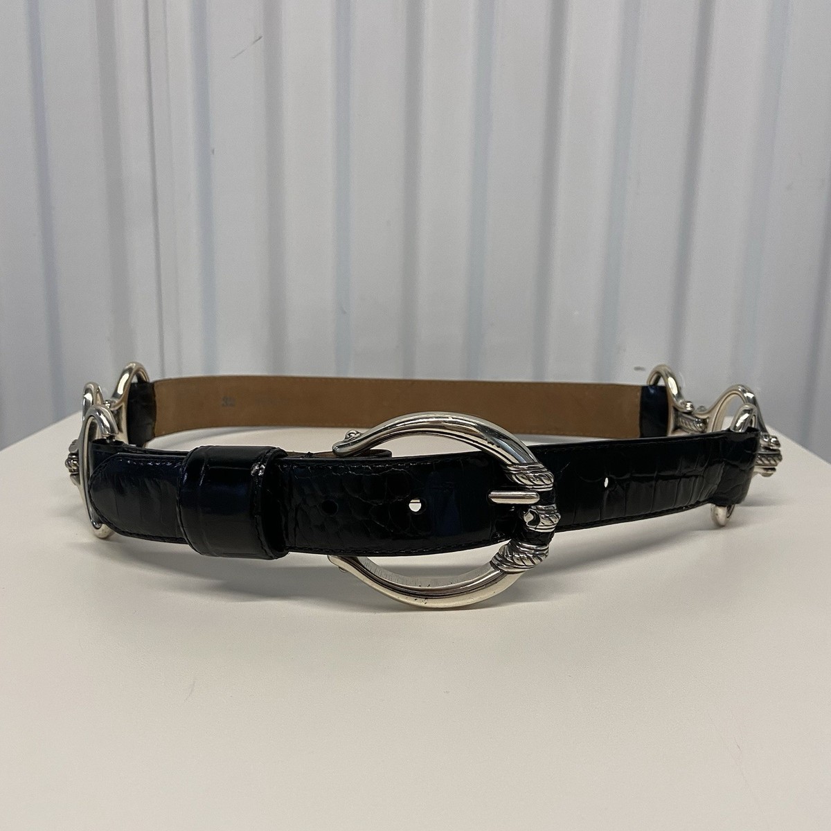 Brighton Black‎ Croc Embossed Leather Silver Hardware Belt  display picture 1