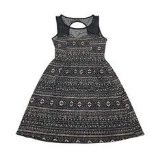 Forever 21 Black Patterned Fit & Flare Mini Dress W/ Keyhole Cutout Women's S