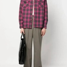 Kapital Pink Wool Check Shirt Open Collar Vintage Style