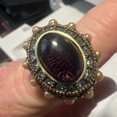 Heidi Daus Cocktail Ring Crystals Bronze Tone Sz 10 #HB2