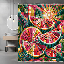 Colorful Tropical Fruit Print Shower Curtain, Watermelon and Leaves