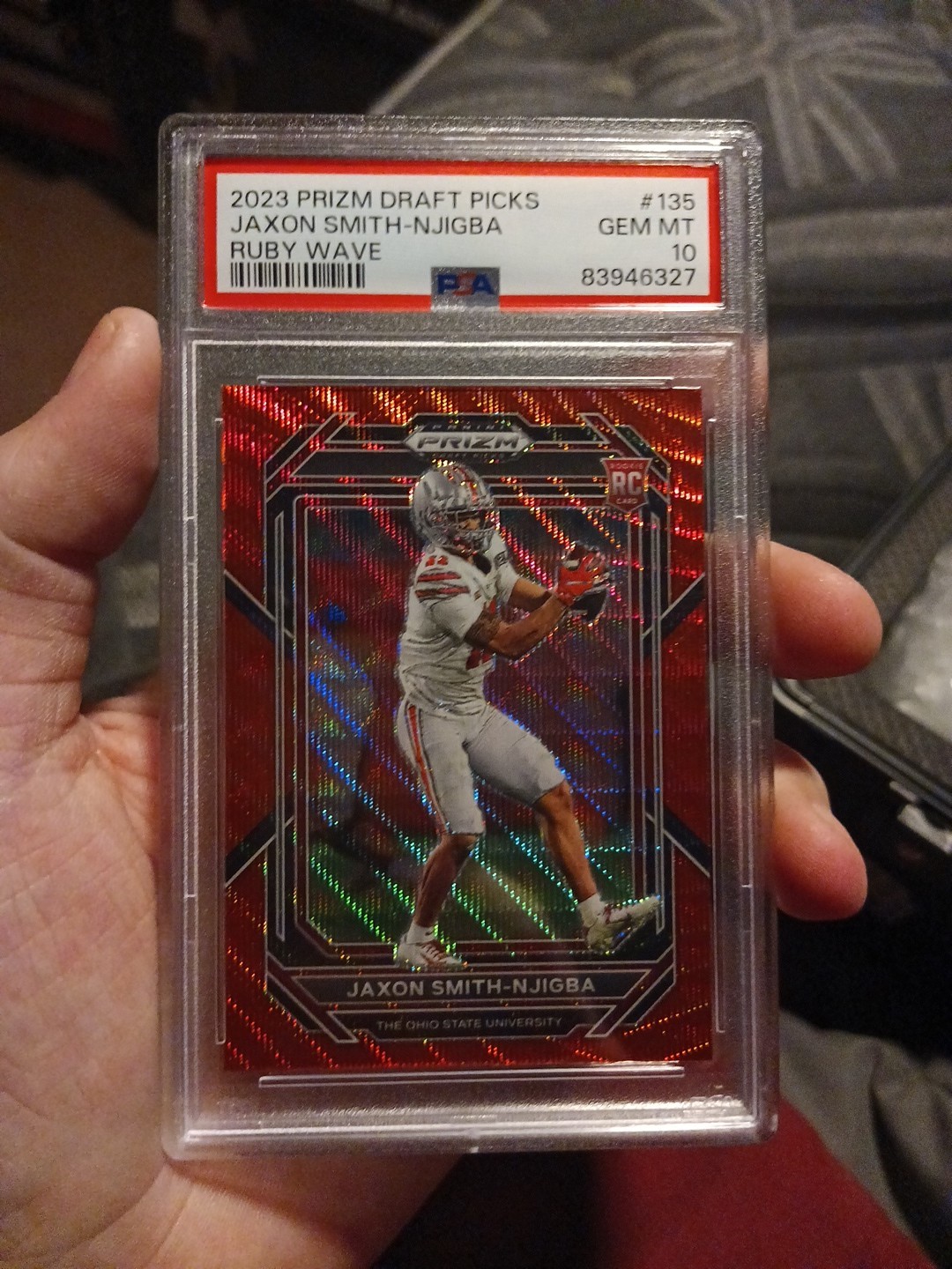 2023 Panini Prizm Draft Picks Jaxon Smith-Njigba PSA 10 Ruby Wave Prizm RC #135