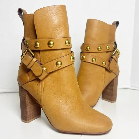 SEE BY CHLOE Women Size EU 35/US 5 Brown Leather Gold Studs Janis 