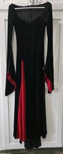 Gothic Medieval Velvet Renaissance Vampire Costume Black Red Flowing Sleeves ASm