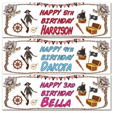 2 Personalised birthday banner Pirate treasure map children kids party poster