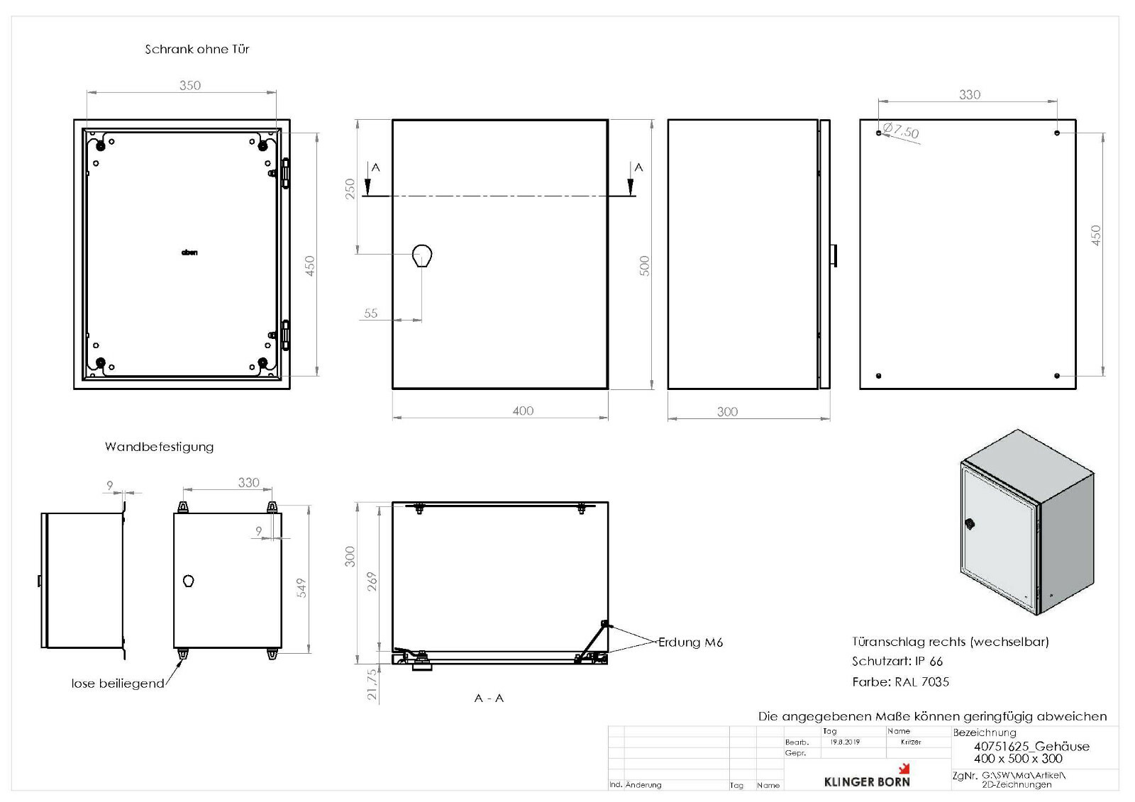 Details zu Metallgehäuse für Schaltschrank Steuerungsbau 400x500x300mm (BxHxT), 4075.1625 Beliebter Preis