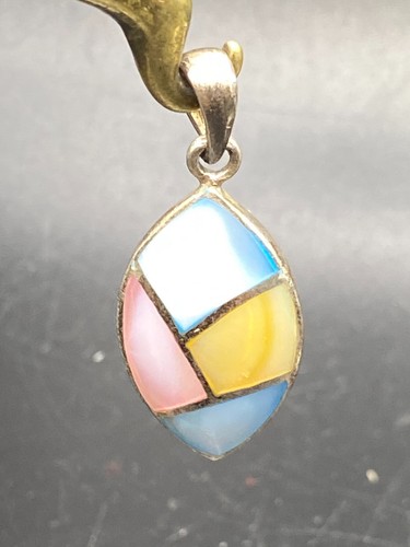 Vintage Sterling Silver Dangle Drop pendant with colored MOP tiles