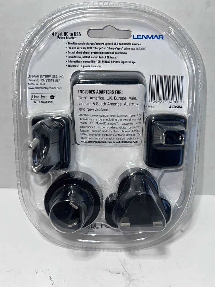 Lenmar Internationally Capable 4 Adapters Charges 4 Devices AC to USB NIB - Image 3 of 4