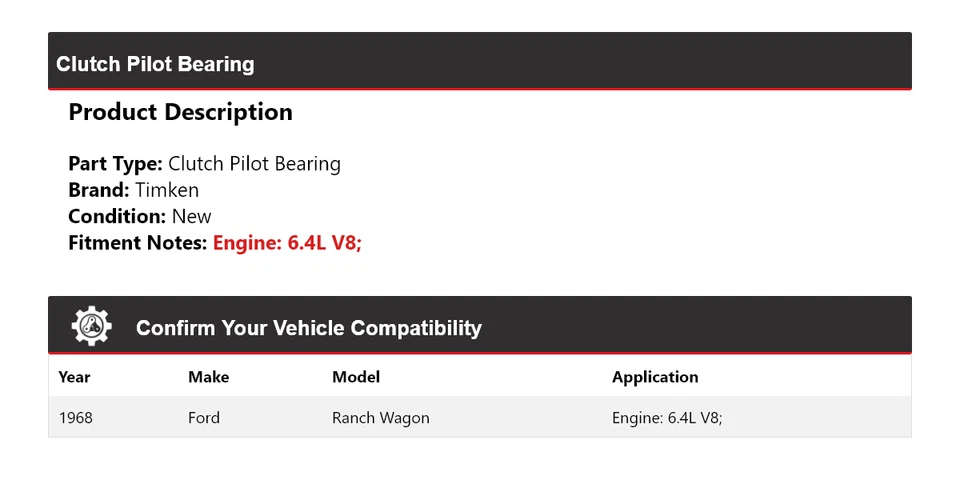 For 1968 Ford Ranch Wagon 6.4L V8 Clutch Pilot Bearing Timken - Image 2 of 4