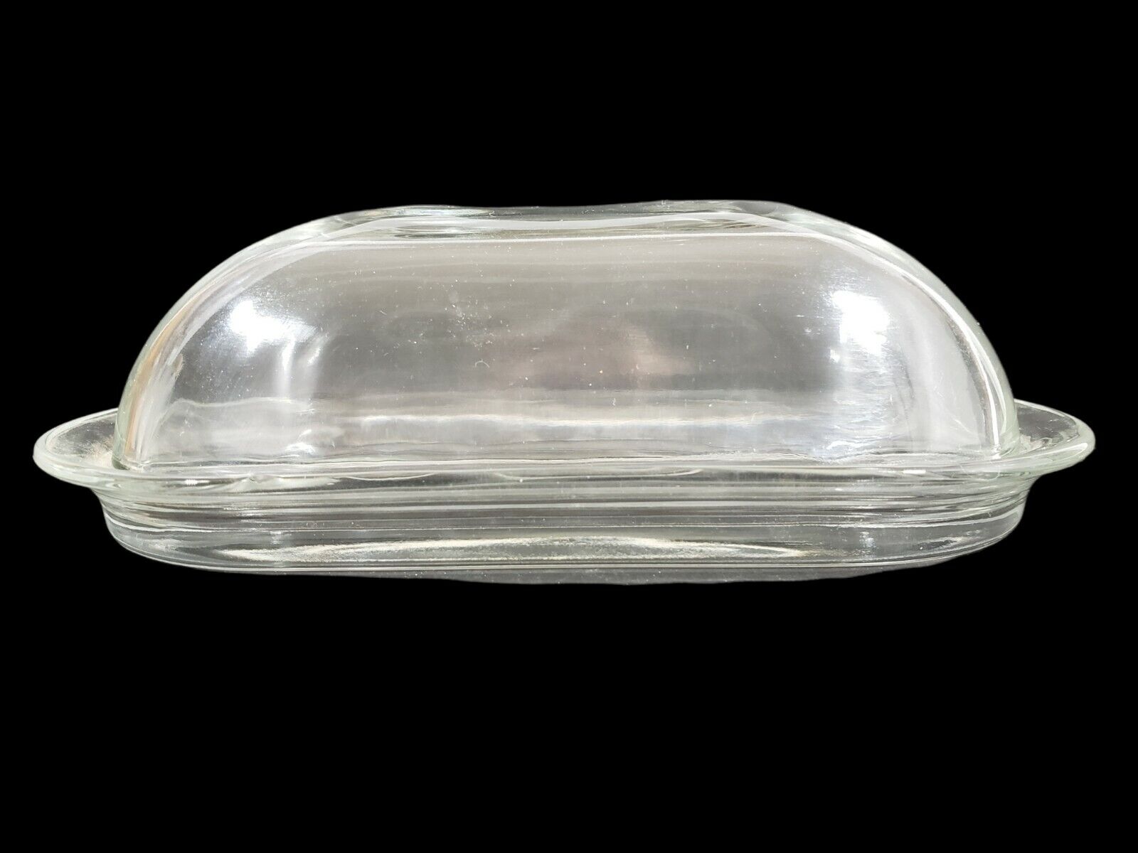 Unbranded Butter Dish Clear Smooth Glass 2 Piece Use With 1/4 Lb