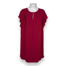 SMALL ANN TAYLOR LOFT FUCHSIA DRESS EMBROIDERED LACE ACCENT LINED