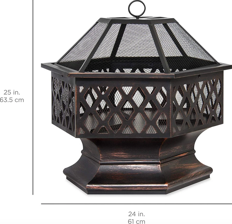 Fogón de acero para patio exterior - 24" en forma hexagonal chimenea de patio trasero leña Foto 2 de 3