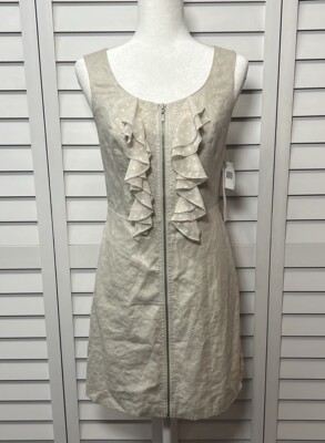 Kensie Linen Blend Sleeveless Ruffle Lace Embroidered Sheath Dress Size S  NWT | eBay