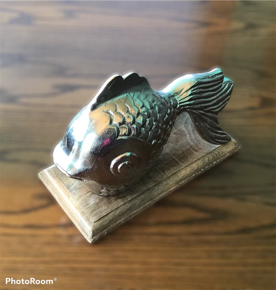 Homestead металлический серебристый азиатский карп Koi рыбы статуэтка фигурка декор деревянное основание - Изображение 4 из 4