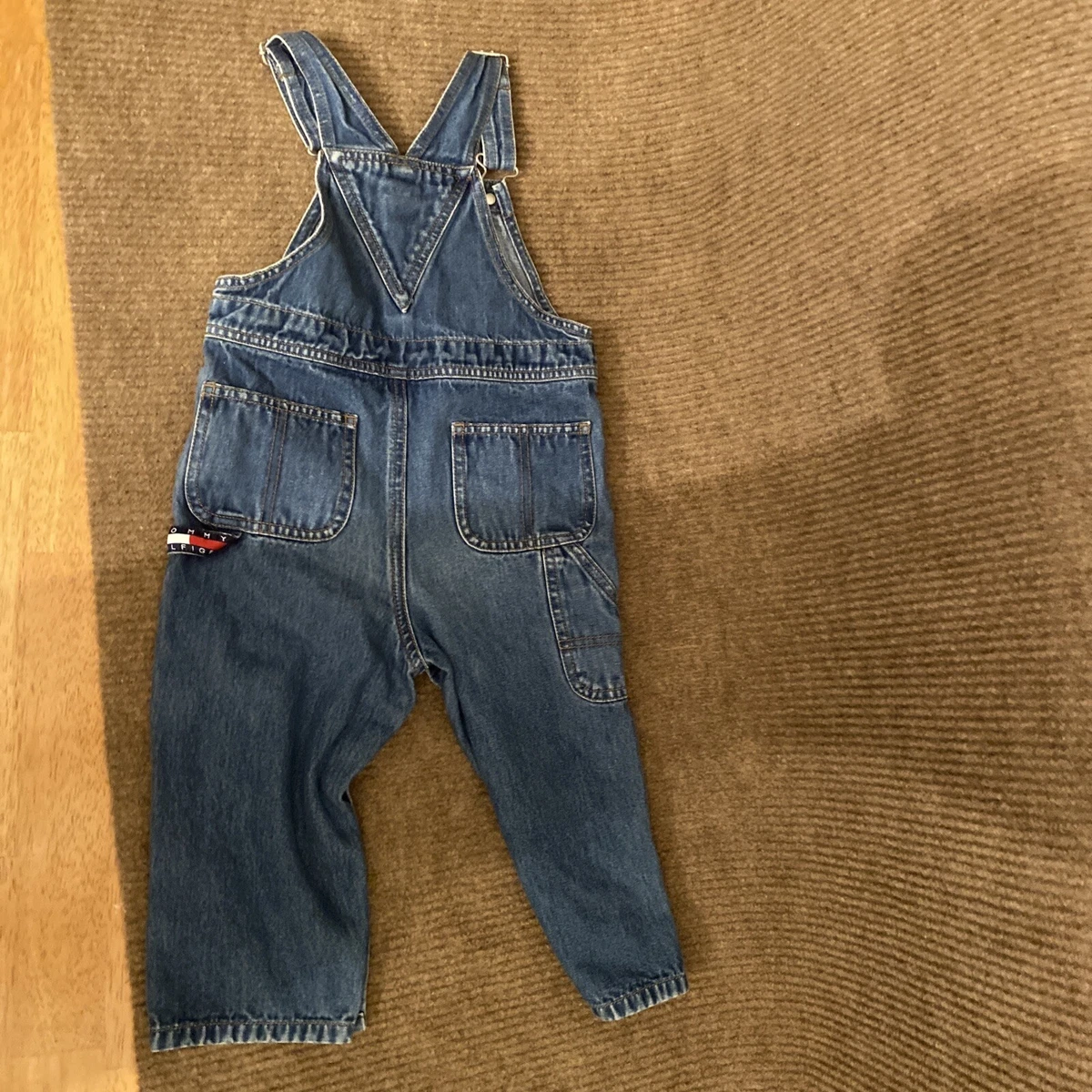 Vintage Tommy Hilfiger Denim Overalls 90s Kids 2t Logo Snap Leg