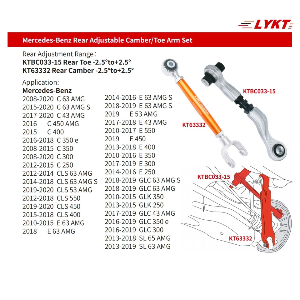 LYKT 4pcs Adjustable Rear Camber&Toe Arms for Benz C、CLS、E、GLC、GLK、 AMG Foto 2 de 4