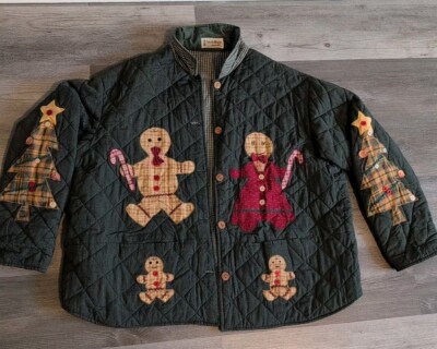 PATCH MAGIC Christmas Gingerbread Man XL Jacket Reversible Button Up Vintage
