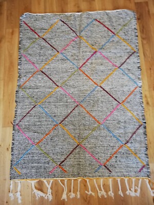 Marokkanischer Azilal Teppich Original. Beni Style Fusion Flachgewebe Herbstliche Farben