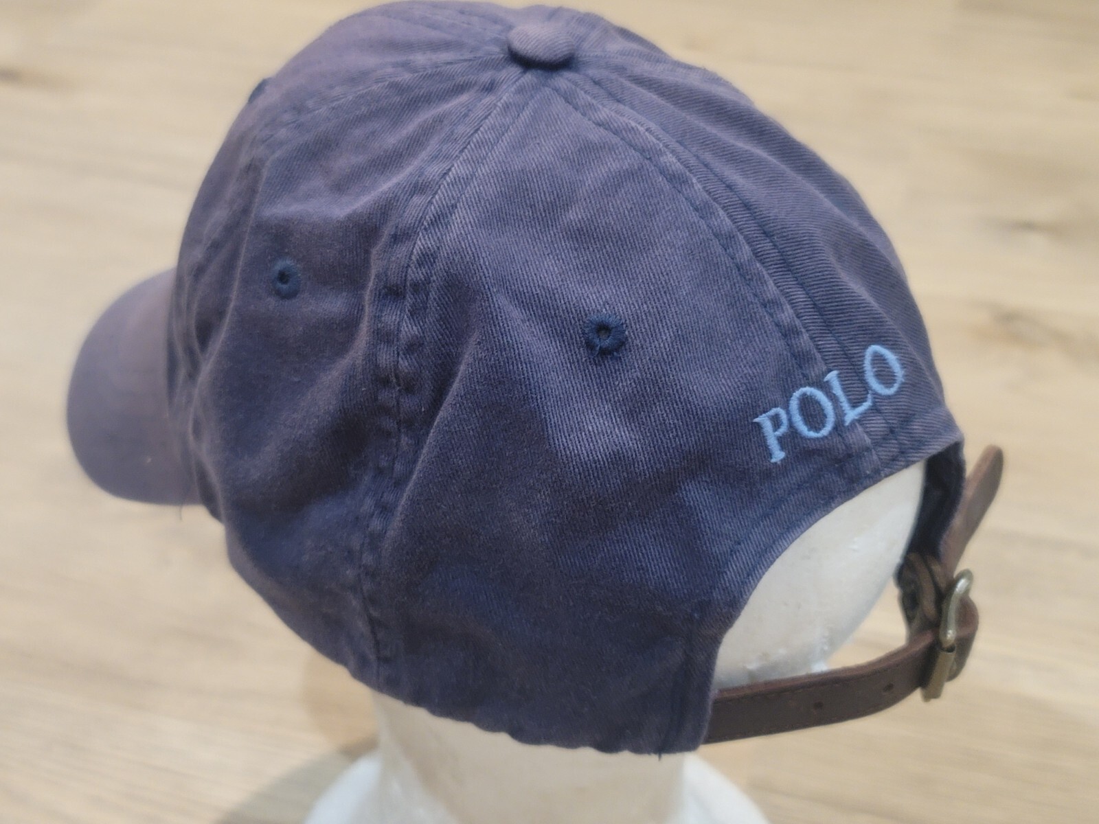 PONY Cappello berretto Polo Ralph Lauren vintage con cinturino in pelle blu navy anni 2000 Y2K LEGGI!!